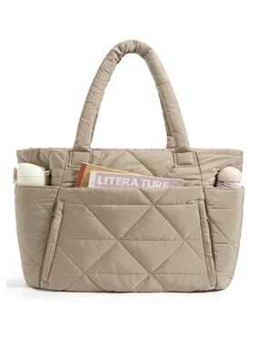 BAGSMART Puffer Tote Quilted Nylon Taslan Handbag with Zipper Laptop Shoulder